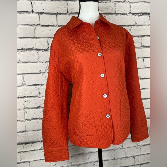 Chicos Quilted Embroidered Orange Jacket size Large - Picture 16 of 16